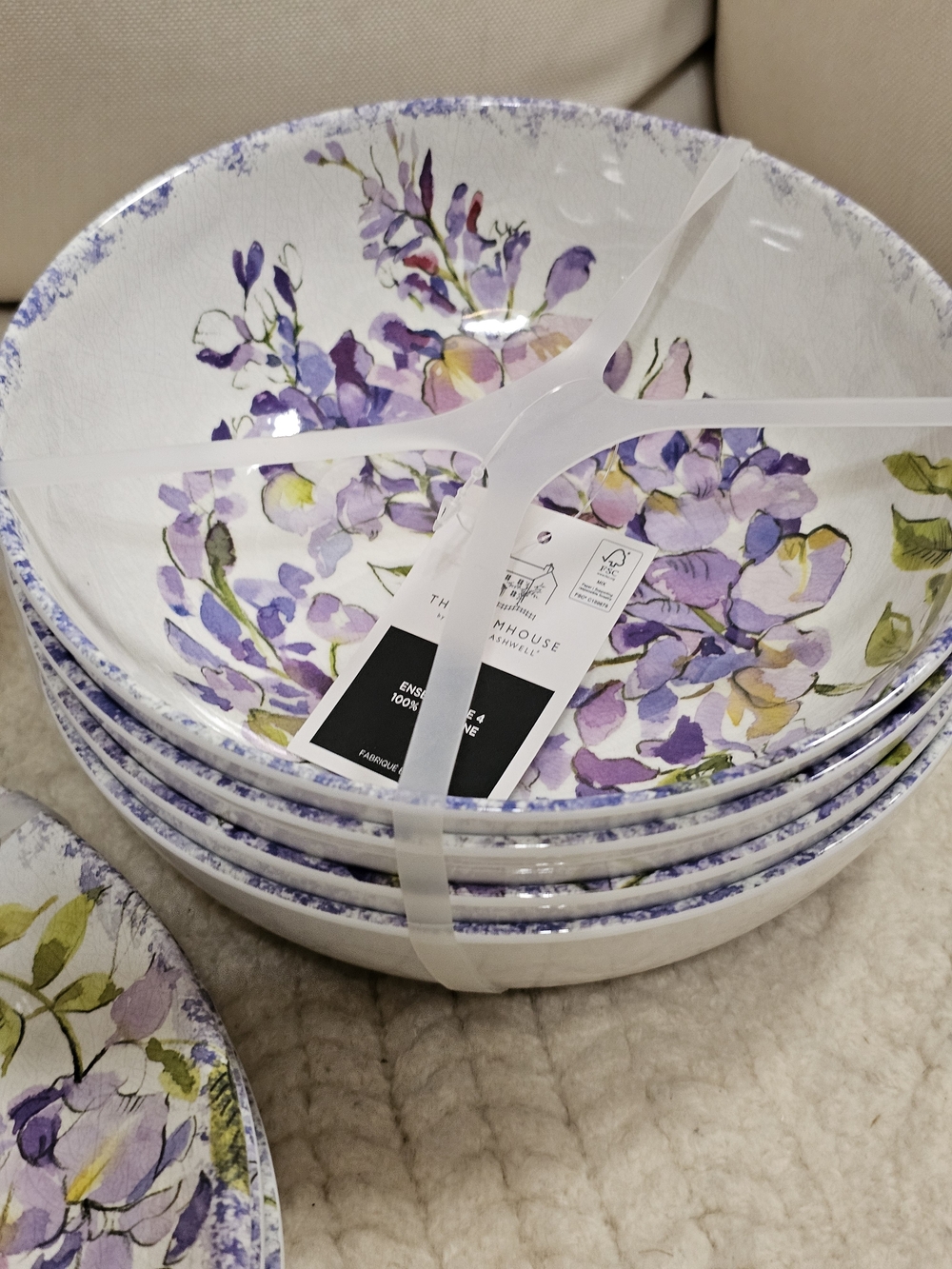 12-NWT RACHEL ASHWELL WISTERIA DESIGN MELAMINE DINNER/SALAD/PASTA PLATES SET - Picture 5 of 11
